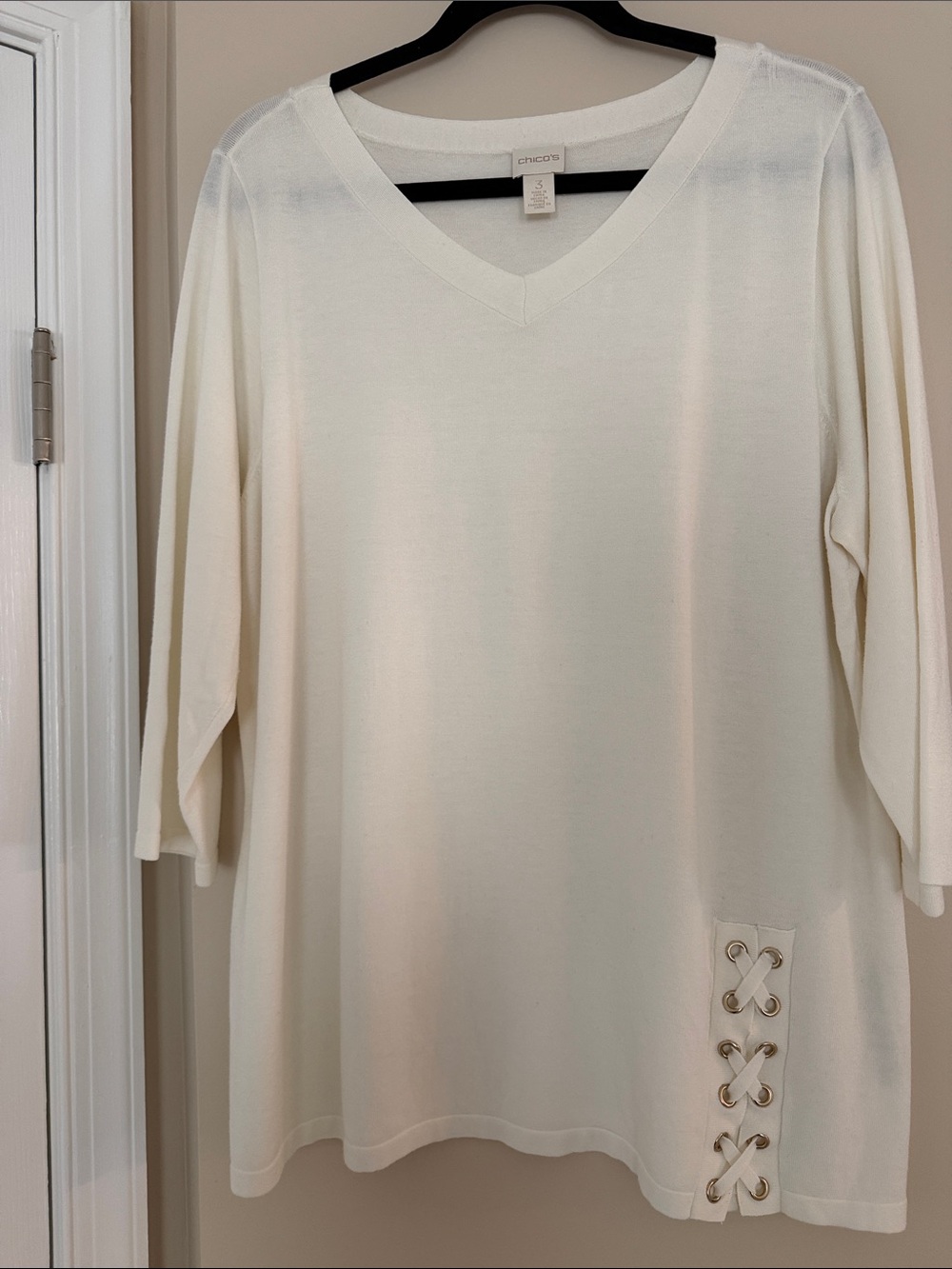 Chico's Cream V-Neck Tunic with Side Lace-Up Detail